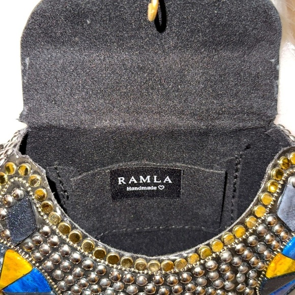 RAMLA Handmade Black, Gold and Blue Mini Mosaic Bag NWOT - Picture 3 of 5